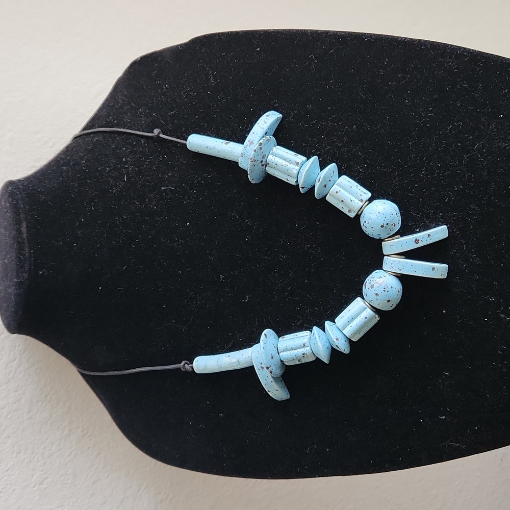 Grecian Vintage Retro Turquoise BluE Ceramic Beads Necklace Hippie Hobo  #4